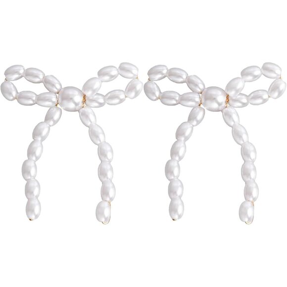 Women's White Earrings Long Tassel Chain Drop Earrings Trendy Small Bow Sparkly - Picture 1 of 6